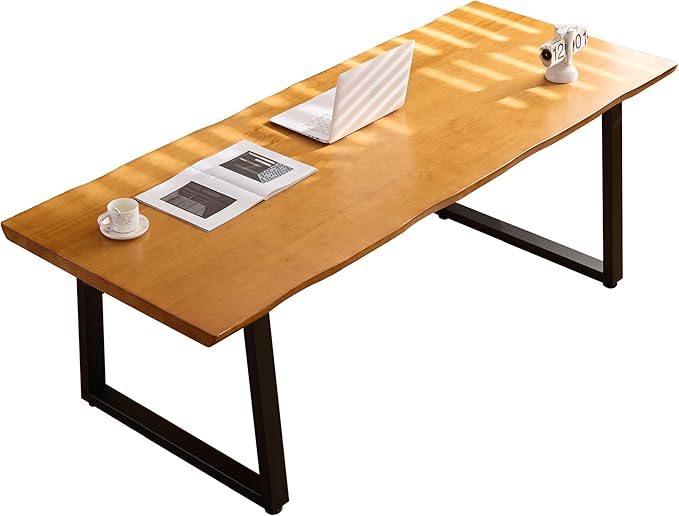 Solid Wood Administrative Computer Desk - Rustic Style Large Office Desk, Modern Minimalist Workstation for Home, Ideal for Learning, Writing, and Professional Use (Dark Yellow, 62.99in)