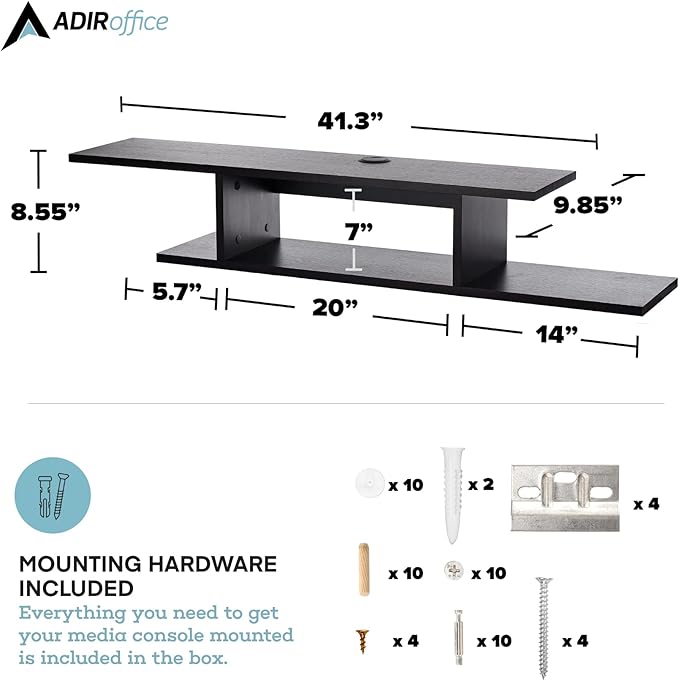 Floating TV Stand, Wall Mounted Floating Media Shelf Organizer Entertainment Center Console for Home and Office, Storage for Accessories Wifi Router Remote Control DVD Player and More (Black)