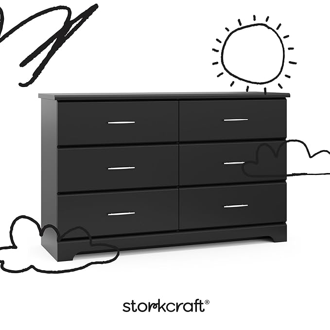 Storkcraft Brookside 6-Drawer Dresser (Black) – GREENGUARD Gold Certified, Nursery & Kids Storage, Nursery Essentials, Kids Room Storage, Durable Bedroom Dresser