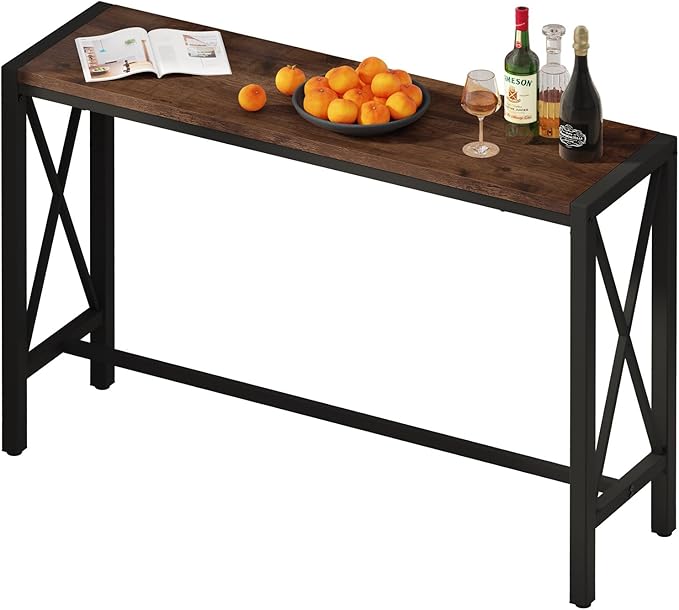 BON AUGURE Bar Table, 55 in Counter Height Pub Tables, Rectangular Tall Behind Couch Sofa Table, High Top Wood Console Tables for Home, Living Room, Kitchen (Rustic Oak, 36.6)