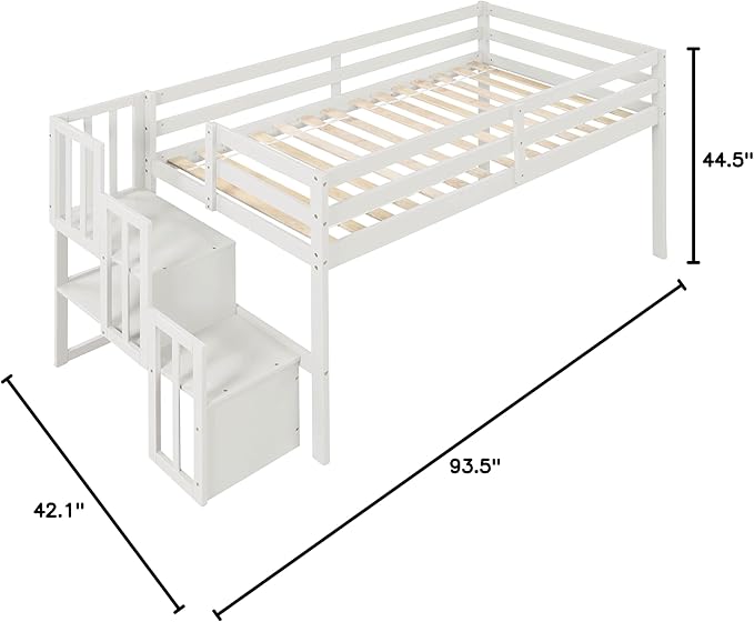 HomSof Loft Bed with Stairs and Storage,White