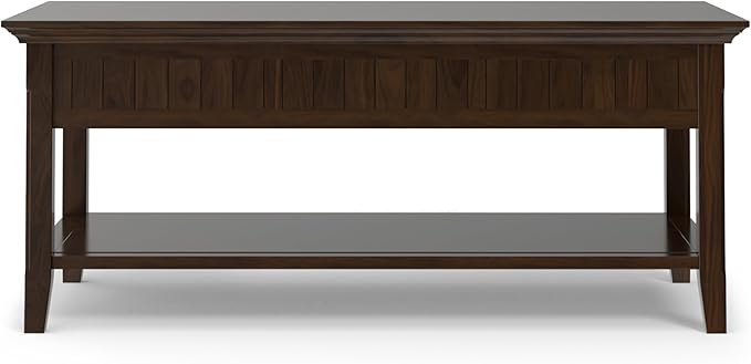SIMPLIHOME Acadian Lift Top Coffee Table - 48 inch Wide Solid Wood Transitional Pop-up Cocktail Table in Brunette Brown, Classic Living Room Table with Lift-up Storage Compartment and Open Shelf