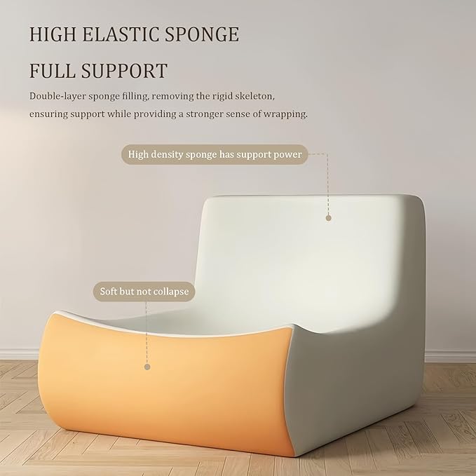 Bean Bag Chair - Memory Foam Bean Bag Chair for Adults, Comfy High-Resilience Single Sofa, Small Space Floor Chair, Chaise Lounge for Living Room, Bedroom (Beige, Wrinkles)