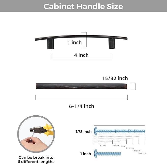 5 Pack Cabinet Handles 4" Hole Center - Curved Cabinet Pulls Oil Rubbed Bronze Drawer Pulls for Kitchen Cupboard Solid Hardware for Dresser Drawer Arch Hardware