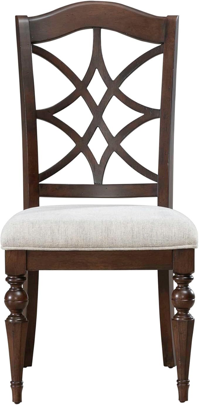 Liberty Furniture Arden Road Alt 7 Piece Dining Trestle Table Set - 2 Upholstered Chairs, 4 Splat Back Side Chairs - Satin Cherry