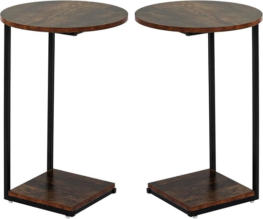HDANI C Table End Table Set of 2,Round Side Table That Slide Under,C Shaped End Table for Couch,Small Table for Living Room,Bedroom,Rustic Brown