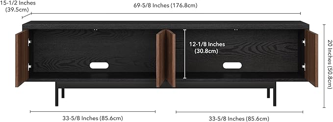 Henn&Hart Rectangular TV Stand for TV's up to 75" in Natural Black/Medium Walnut, for Home, Living Room, Bedroom, Entertainment Room, Office