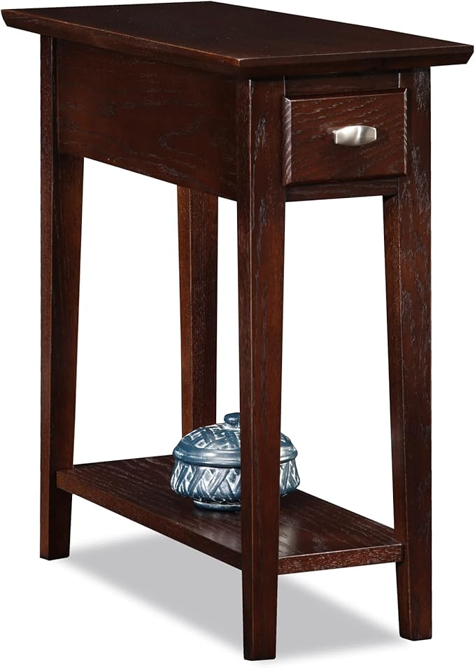 Leick Home 15 in Wide End Table, Solid Wood Construction, One Drawer, One Lower Shelf, Narrow Width, Easy-Assembly, Chocolate Oak, 15 in W x 24 in D x 24 in H, 10071-CH