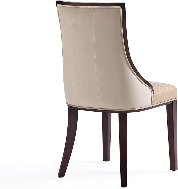 Manhattan Comfort Fifth Avenue Faux Leather Dining Chairs, Parsons Accent Furniture with Padded Wingback Seat, Fine Rectangular Stitching and Solid Beech Wood Frame, Set of 4, Tan