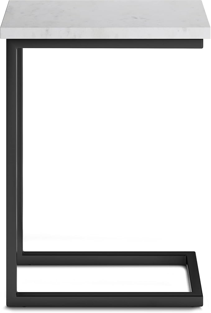 SIMPLIHOME Skyler 18-inch Wide Metal Table in White/Black, C-Shaped Industrial-Style Side Table with Genuine Marble Top for Living Room, Bedroom, or Home Office