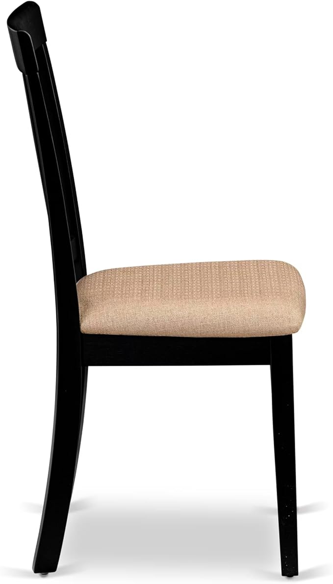 East West Furniture DLAN5-BLK-C 5 Piece Dining Room Table Set Includes a Round Kitchen Table with Dropleaf and 4 Linen Fabric Upholstered Dining Chairs, 42x42 Inch, Black