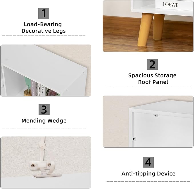 YAHARBO 10 Cube White Bookshelf,3 Tier Book Shelf with Legs,Modern Minimalist Bookcase,Open Book Shelves Storage Organizer,Frees Standing Wooden Display Bookcases for Small Space,Bedroom,Living Room