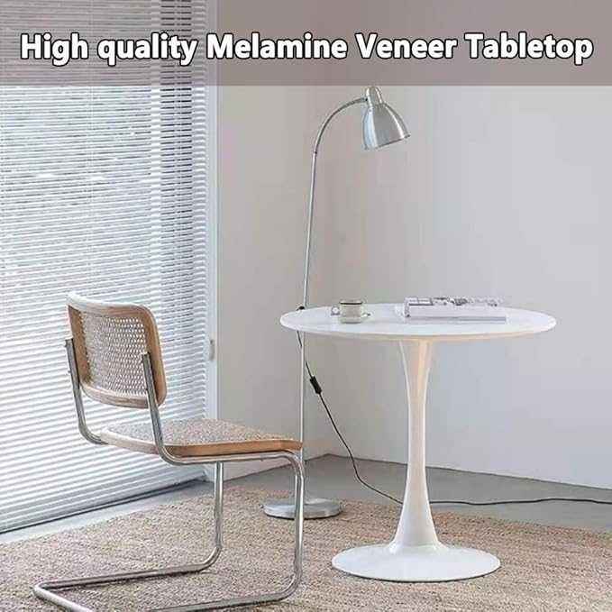 31.2" Tulip Dining Table, White, Perfect for 2-4 People, Mid-Century Modern Style, Round MDF Top with Sturdy Base for Dining Room, Living Room, Cafe