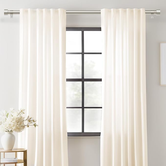 2 Pack Curtain Rods for Windows 28 to 48 Inch(2.3-4ft), 1 Inch Brushed Nickel Curtain Rods Set, Adjustable Heavy Duty Curtain Rod, Modern Drapery Rods for Bedroom Living Room, Size 32"- 60"