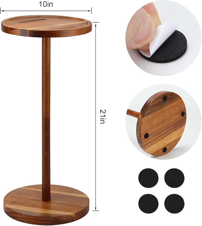 Acrylic Drink End Table, Clear Drink Table for Small Spaces with Anti-Slip Pads, 9.8" Round Modern Side Coffee Table for Living Room/Bedroom/Bathroom/Office/Outdoor/Business (Wood, Brown)