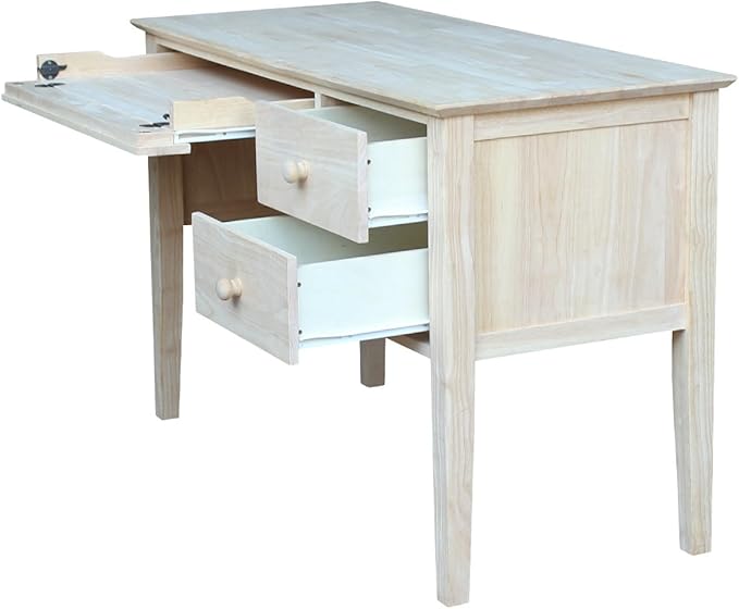 IC International Concepts, Brooklyn Desk, Solid Real Wood, Sturdy Parawood, DIY, Paint/Stain Ready, Unfinished