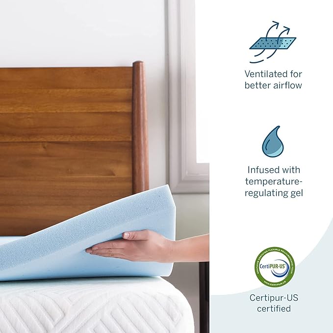 LUCID 3 Inch Gel Memory Foam Mattress Topper California King - Waterproof, Removable Cover, White