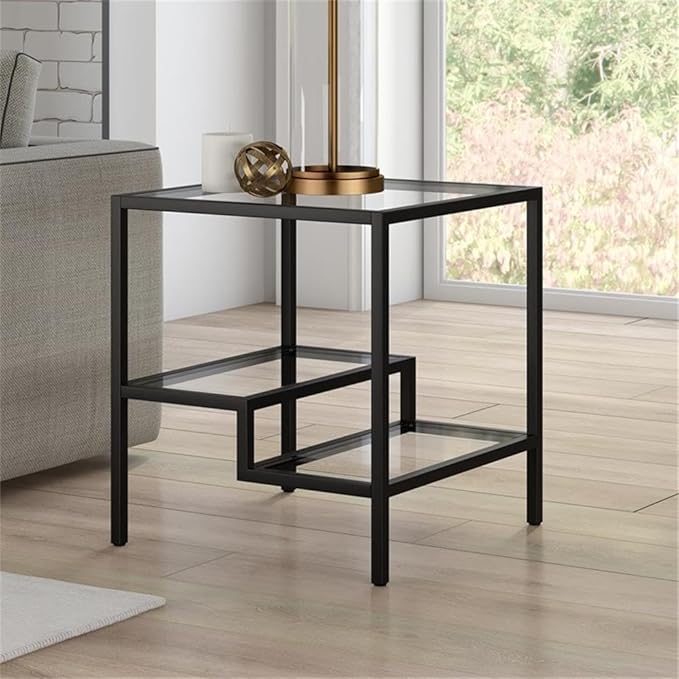 Henn&Hart 20" Wide Square Side Table in Blackened Bronze, Table for Living Room, Bedroom