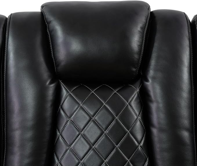 Electric Power Recliner Sofa Living Room Furniture, Comfy Home Theater Breathing Leather Seating with USB 2.0 Charging Ports, LED Light Strips, Fold-Down Table & Wireless Charging Device (Black)