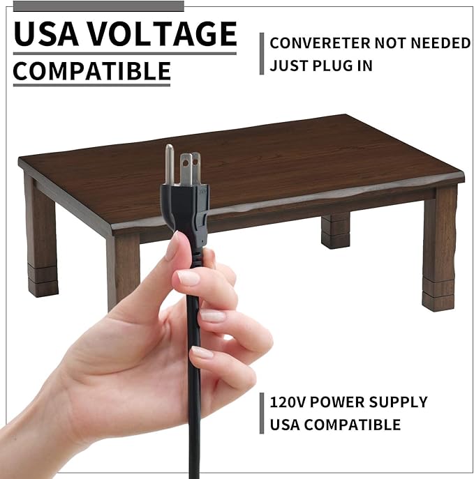 BJDesign Kotatsu - Japanese Heated Table - Wooden Chabudai Furniture with 120V Electric Heater - Low-Lying Dining and Work Desk with Temperature Control Knob (47x31in, Brown)