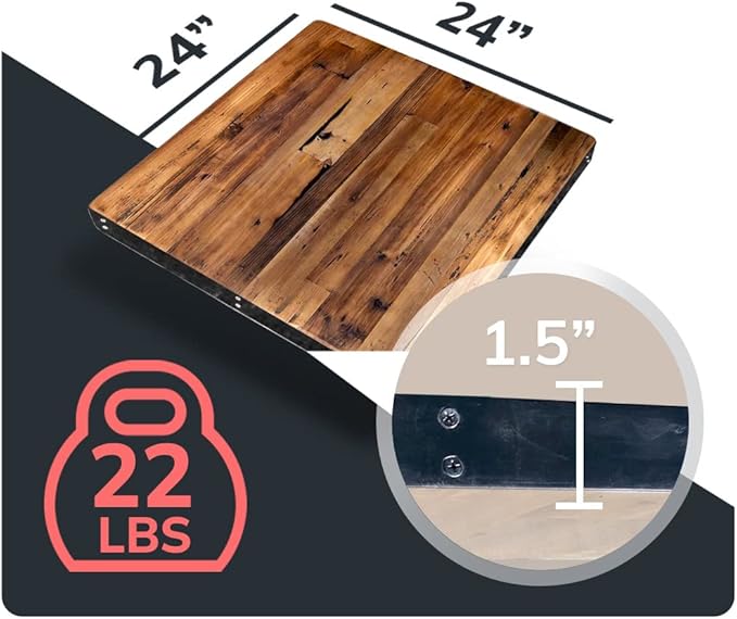 Reclaimed Wood Table Top - Rustic Recycled Wooden Piece Perfect for Signs, Kitchens, Dining and Coffee Table Tops (Reclaimed Wood Table Top with Metal Edge, 24" x 24")
