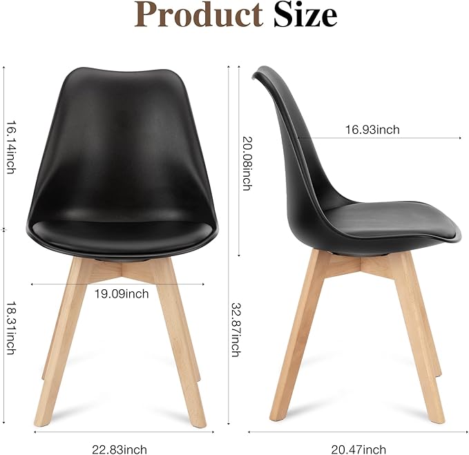 OLIXIS Dining Chairs Set of 4 Mid-Century Modern Dinning Chairs, Living Room Bedroom Outdoor Lounge Chair PU Leather Cushion and Wood Legs, Black