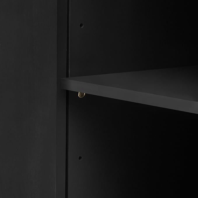 Merax 63" Large Sideboard, Vertical Striped Storage Cabinet with 4 Door, Metal Handles, Adjustable Shelf, Suitable for Study, Entryway and Living Room, Black