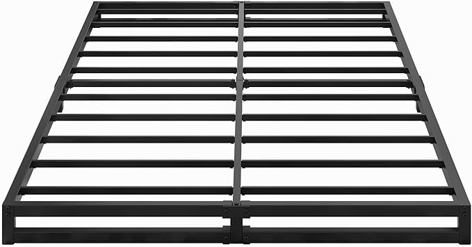 4 Inch Bed Frame Queen Size Heavy Duty Steel Slat Support Metal Platform Queen Bed Frame No Box Spring Needed, Easy Assembly, Black