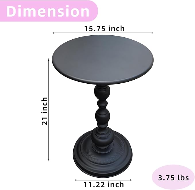 Benkyo Black Round End Side Table Modern Metal Pedestal Spindle Side Tables for Living Room Bedroom，Black