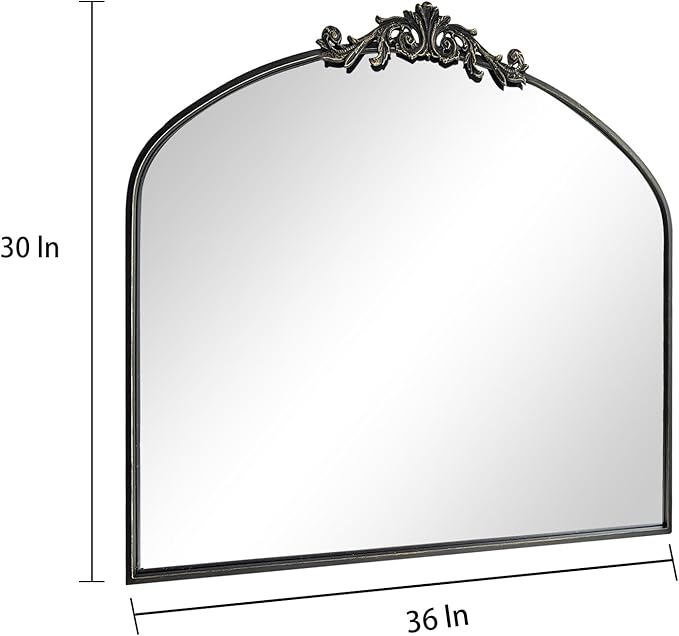Wall Mirror Window Decorative Traditional Mirrors Antique Arched Farmhouse for Living Room Bedroom Entryway Bathroom Vanity 30 * 36 * 1.2,Black