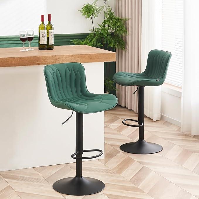 YOUNUOKE Bar Stools Set of 2, Counter Height Stools for Kitchen, 24 inch Swivel Barstools, Adjustable Island Chairs with Back, Dark Green