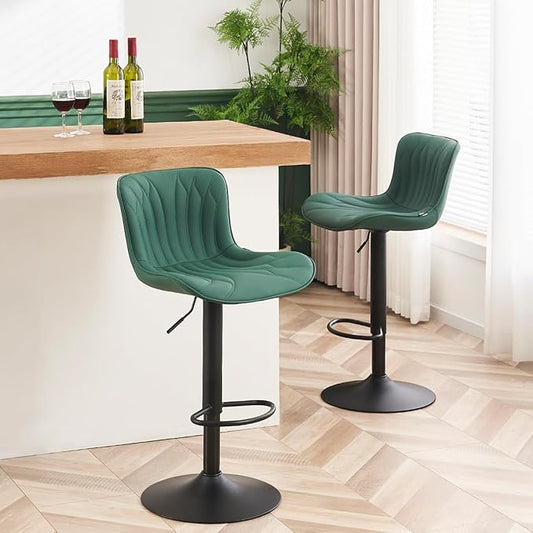 YOUNUOKE Bar Stools Set of 2, Counter Height Stools for Kitchen, 24 inch Swivel Barstools, Adjustable Island Chairs with Back, Dark Green