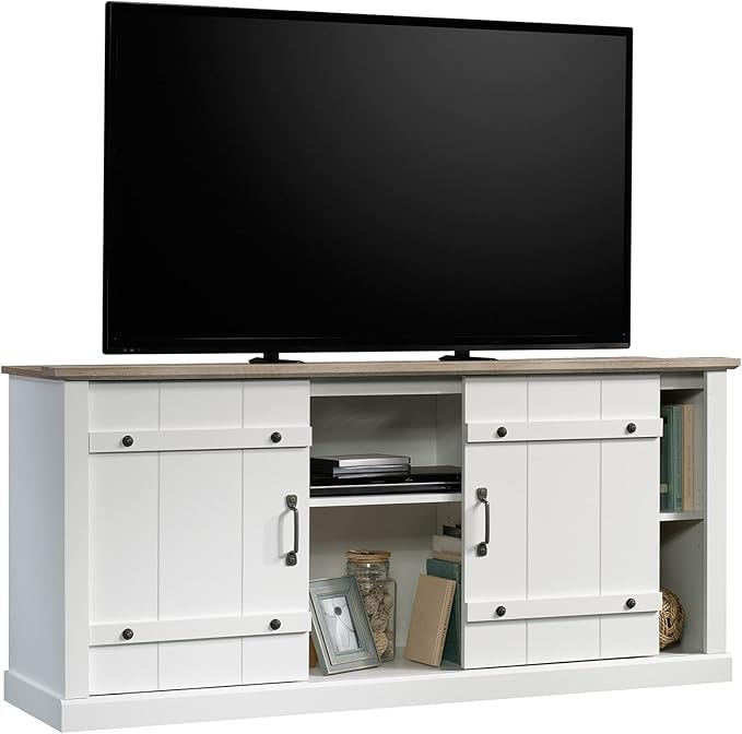 Sauder Miscellaneous Entertainment Farmhouse TV Stand, for TVs up to 70", Soft White Finish