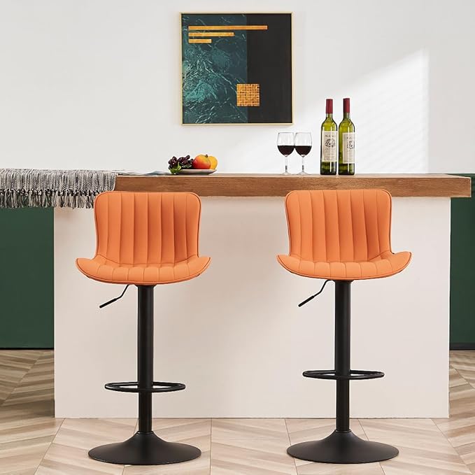 YOUNUOKE Counter Height Bar Stools Kitchen Island Barstools Set of 2 Adjustable Swivel Counter Stool Bar Height Island Chairs with Back, Camel