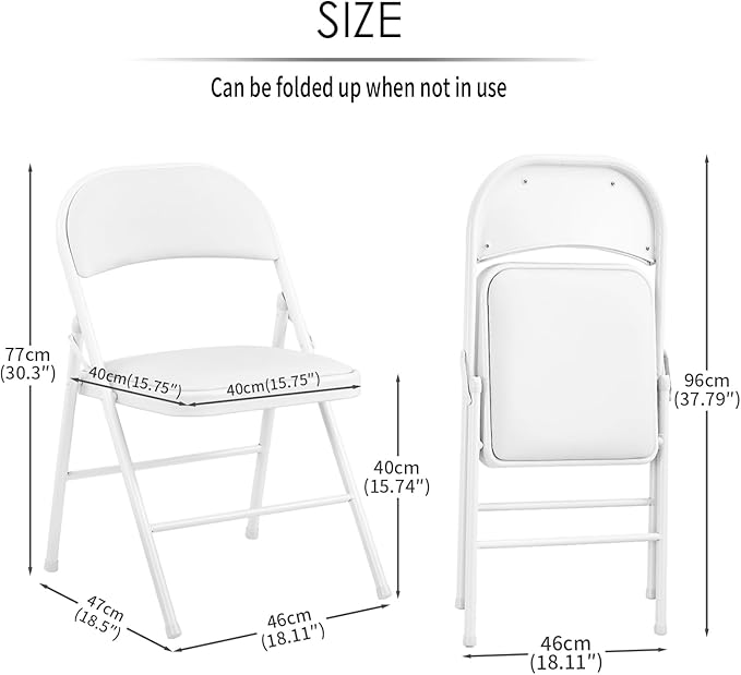 KAIHAOWIN 2-Pack Folding Chair Vinyl Padded and Metal Frame Heavy Duty Foldable Chair with Backrest & Padded Seats for Meetings Office Wedding Events-White