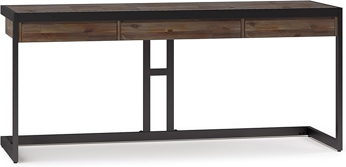 SIMPLIHOME Erina Large Desk - 72-Inch Wide Solid Acacia Wood and Metal Writing Desk in Rustic Natural Aged Brown, Modern Industrial Home Office Computer Table with Drawers and Flip-Down Keyboard Tray