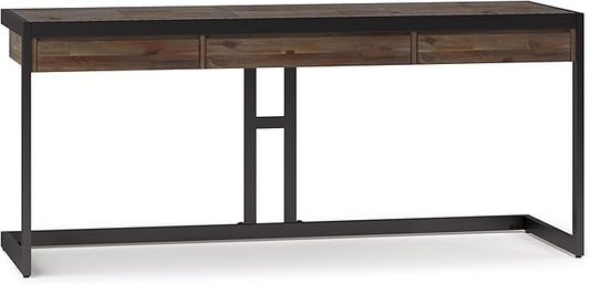 SIMPLIHOME Erina Large Desk - 72-Inch Wide Solid Acacia Wood and Metal Writing Desk in Rustic Natural Aged Brown, Modern Industrial Home Office Computer Table with Drawers and Flip-Down Keyboard Tray