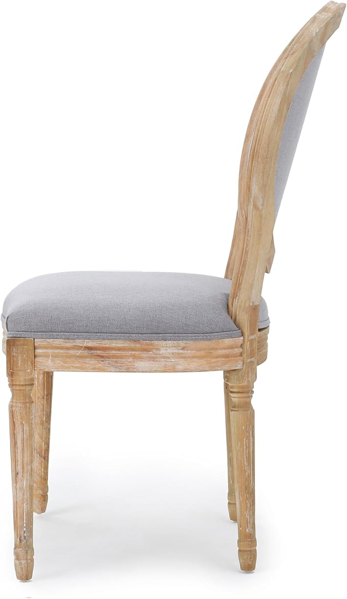 GDFStudio Hedwig French Country Fabric Dining Chairs (Set of 4), Light Gray + Natural