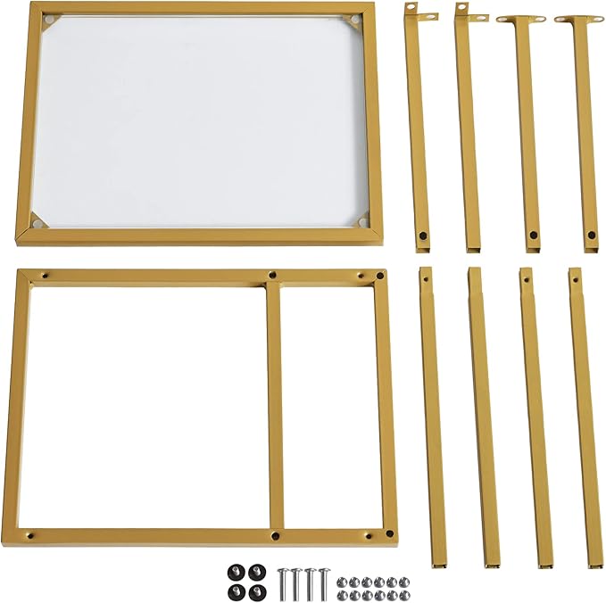 YMYNY C-Shaped End Table, Tempered Glass Sofa Side Table, nightstand for Small Place,Coffee Table for Hallway Office Bedroom Living Room, Metal Frame, Gold, 24.8 * 15.75 * 11.8" UHGD001G