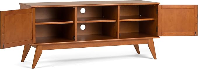 SIMPLIHOME Draper SOLID HARDWOOD 60 inch Wide Mid Century Modern TV Media Stand in Teak Brown For TVs up to 65 inches for the Living Room and Entertainment Center