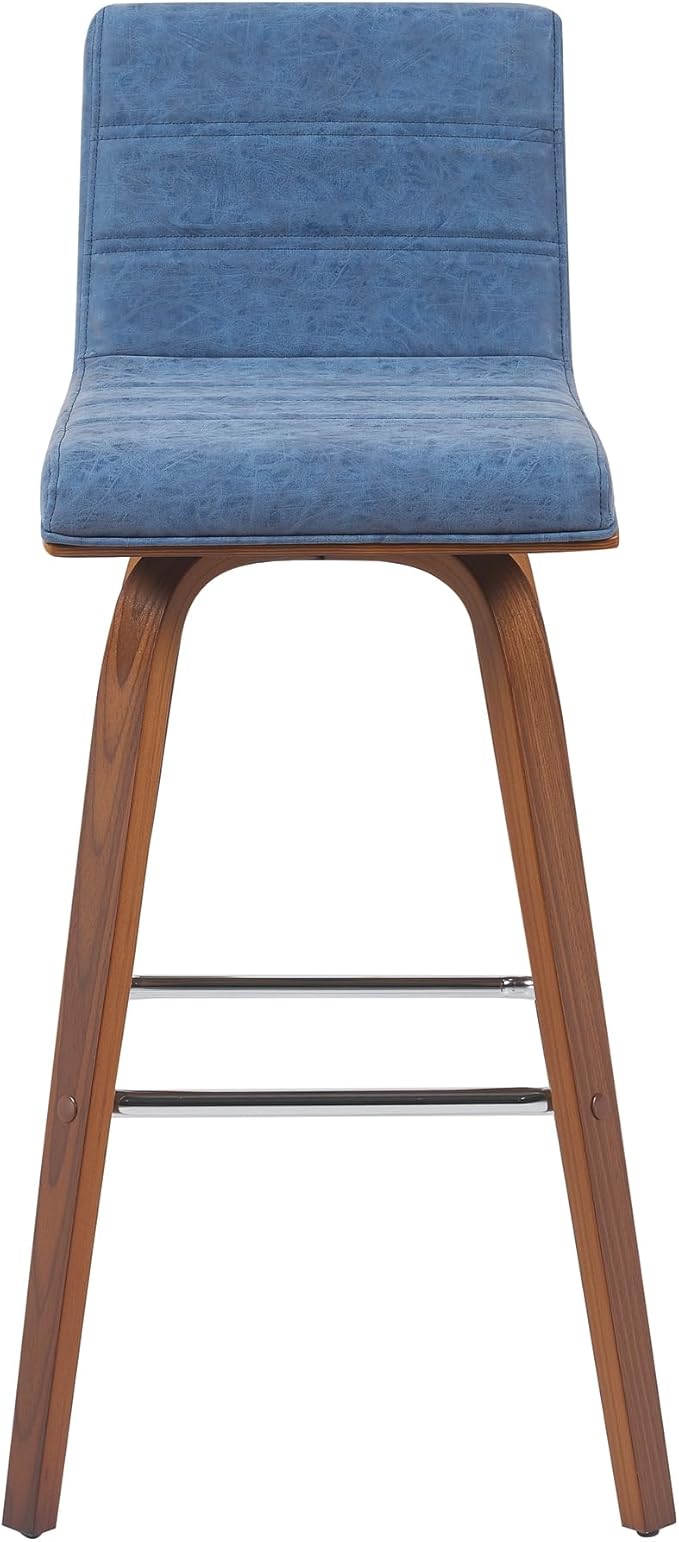Vienna Modern Swivel Bar Height Stool with Vintage Blue Upholstered Seat and Walnut Finished Wood Frame Set of 4