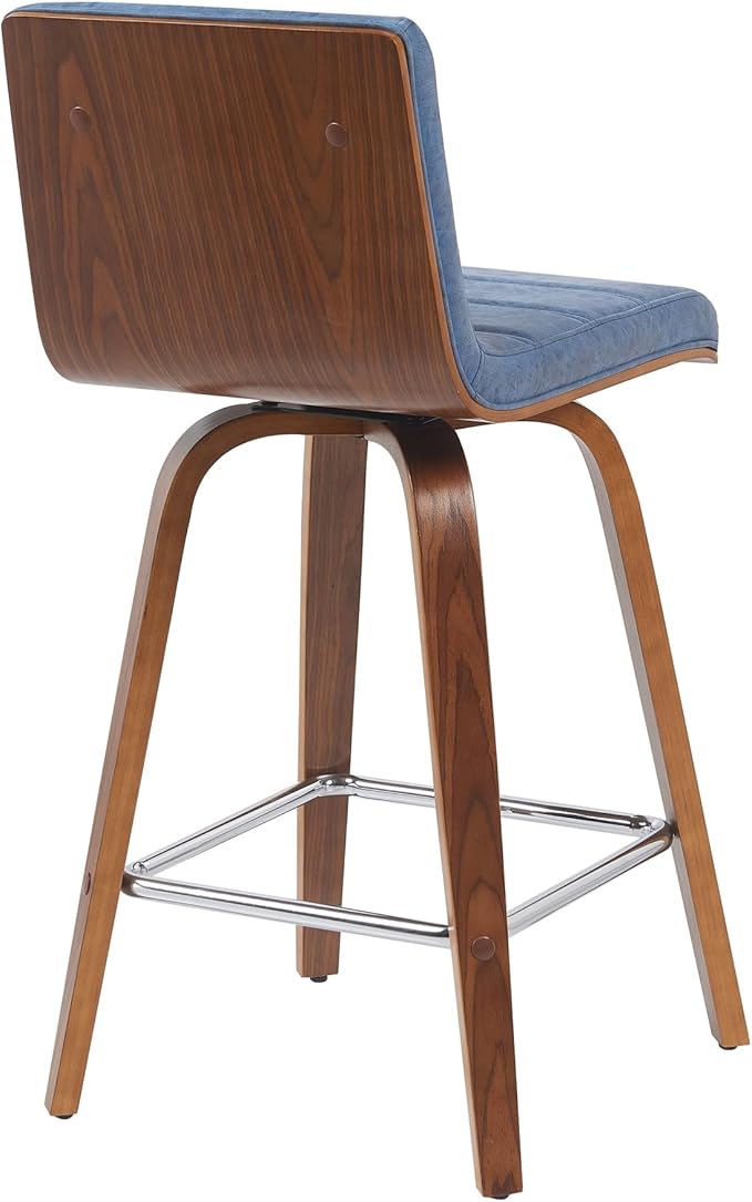 Vienna Modern Counter Height Swivel Bar Stool with Vintage Blue Upholstered Seat and Walnut Finished Wood Frame Set of 2