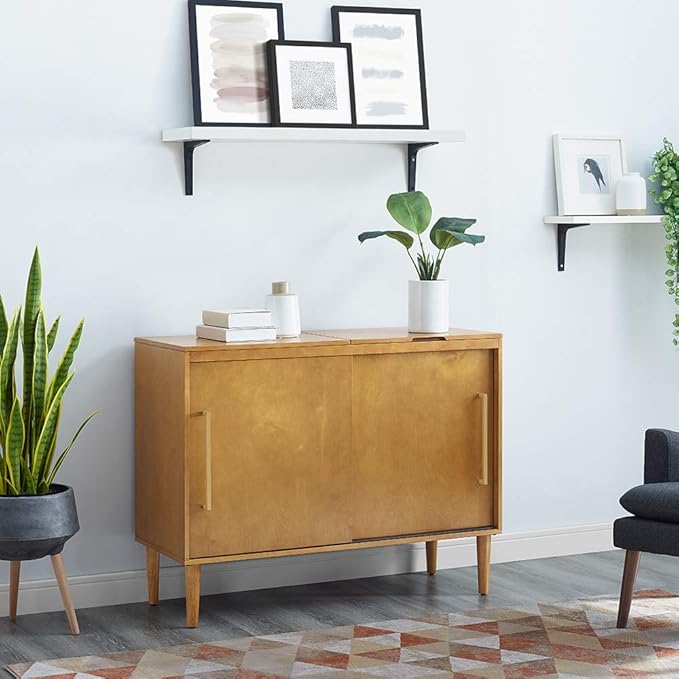 Crosley Furniture Everett Media Console and Record Player Stand with Storage for Vinyl Records, Acorn