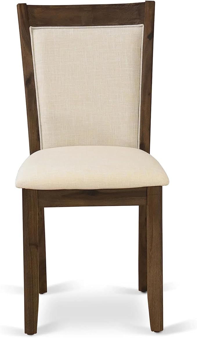 East West Furniture DLMZ3-AWA-32 3 Piece Kitchen Table Set for Small Spaces Consist of a Round Wooden Table with Dropleaf and 2 Upholstered Parson Chairs, 42x42 Inch, Antique Walnut