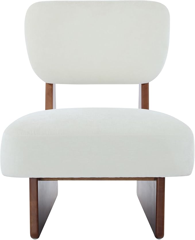 Christopher Knight Home Mores Low Profile Accent Chair Set of 2, Modern Living Room Armless Lounge Chair, Fabric Comfy Reading Chair for Bedroom, Wooden Frame and Thick Padded Seat, White+Walnut