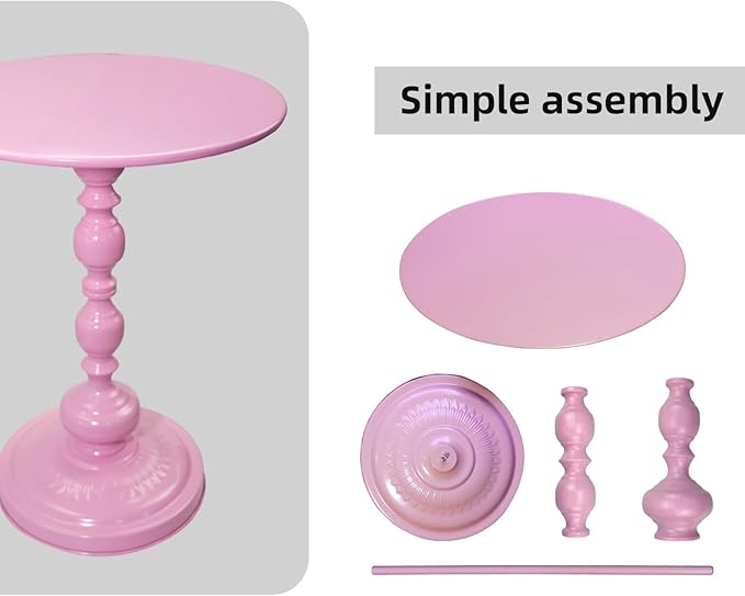 Benkyo Pink Round End Side Table Modern Metal Pedestal Spindle Side Tables for Living Room Bedroom，Pink