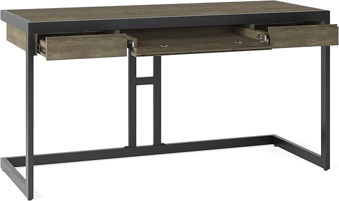 SIMPLIHOME Erina SOLID ACACIA WOOD Industrial 60 inch Wide Writing Office Desk in Distressed Grey for the Office Desk, Writing Table, Workstation and Study Table