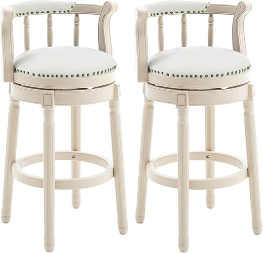 Cow top Leather Wooden Bar Stools, 360 Degree Swivel Bar Height Chair with Backs for Home Kitchen Counter, Morden Chair Barstools (Ivory Wood 2pcs-Cream Seat, Counter Height-Seat Height 26”)