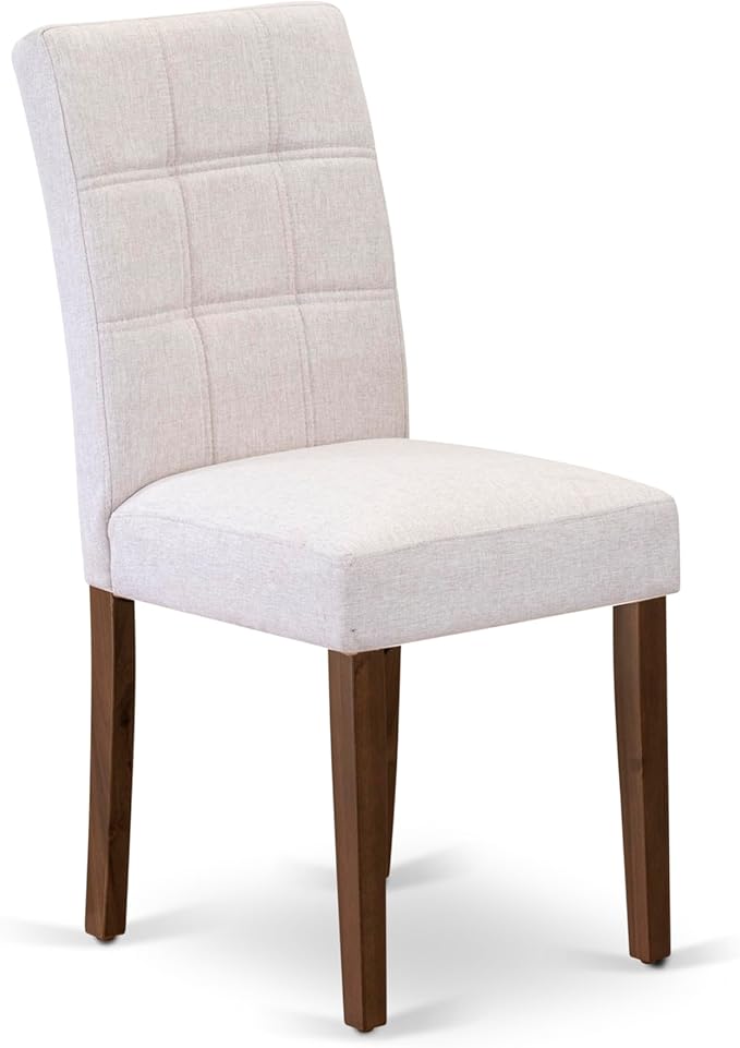 East West Furniture ANAS3-AWA-08 3 Piece Kitchen Dining Table Set contain A Modern Table and 2 Mist Beige Polyester Fabric Upholstered Dining Chairs, Antique Walnut