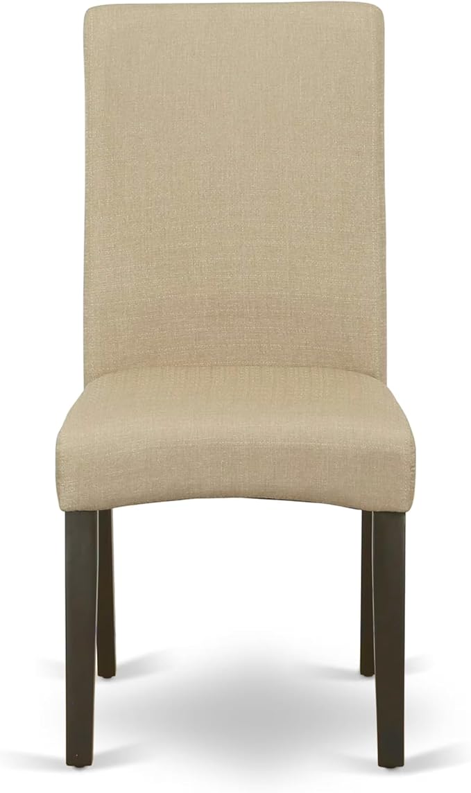 East West Furniture HEDR7-CAP-03 7 Piece Kitchen Table & Chairs Set Consist of a Rectangle Dining Table with Pedestal and 6 Brown Linen Fabric Parson Chairs, 42x72 Inch, Cappuccino